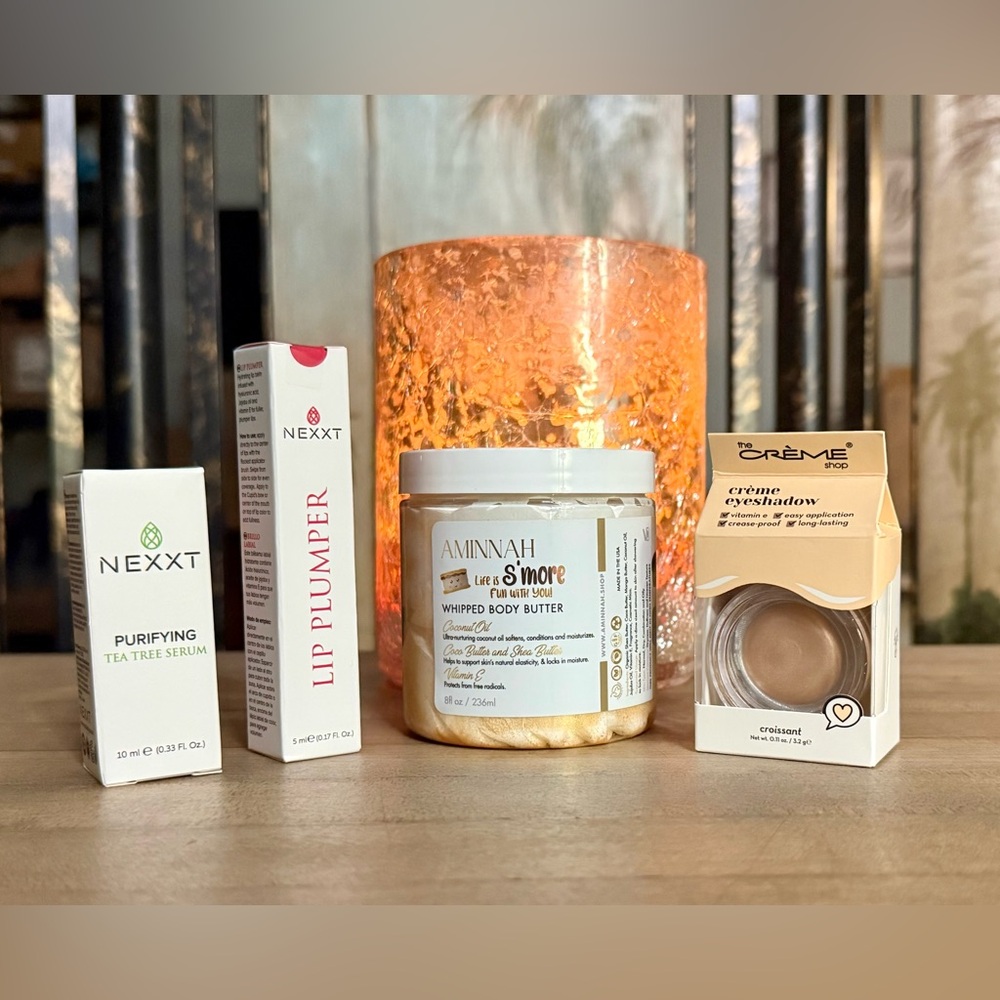 4 Piece Beauty Bundle Aminnah NEXXT The Crème Shop Plumper Eyeshadow Body Butter